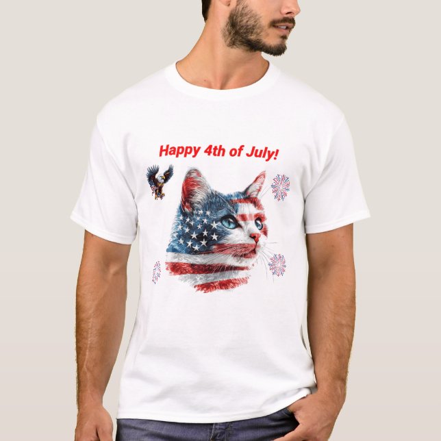 Patriotic Cat T - Shirt, American Flag Kitty T-Shi T-Shirt (Vorderseite)