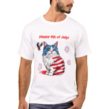 Patriotic Cat T - Shirt, USA Flag Kitty T-Shirt, A