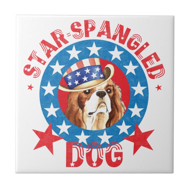 Patriotic Cavalier King Charles Spaniel Fliese (Vorderseite)