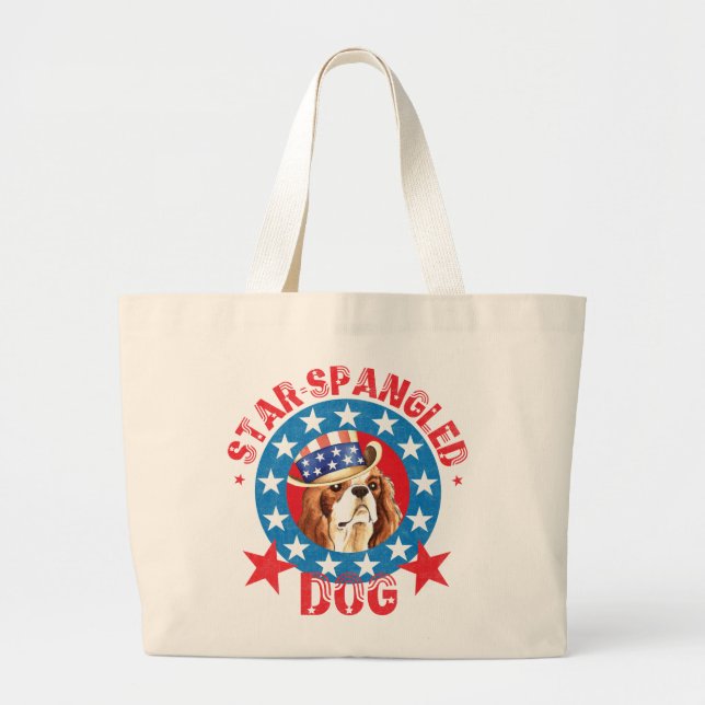 Patriotic Cavalier King Charles Spaniel Jumbo Stoffbeutel (Vorne)