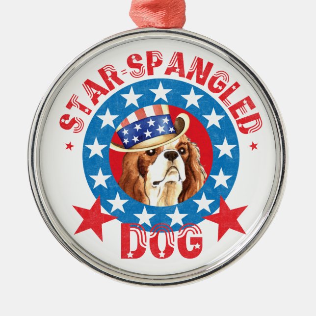 Patriotic Cavalier King Charles Spaniel Ornament Aus Metall (Vorne)
