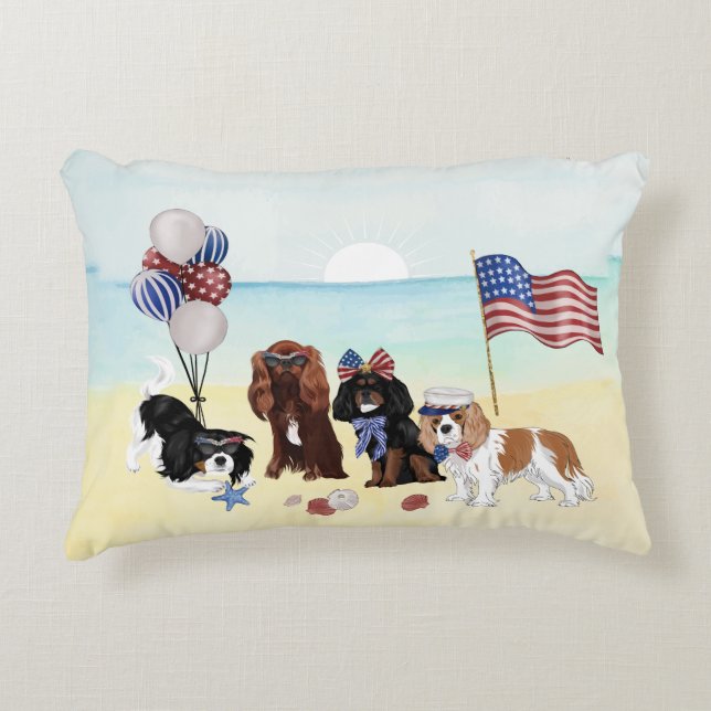 Patriotic Cavalier King Charles Spaniels Beach  Dekokissen (Vorderseite)