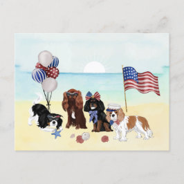 Patriotic Cavalier King Charles Spaniels Beach Postkarte