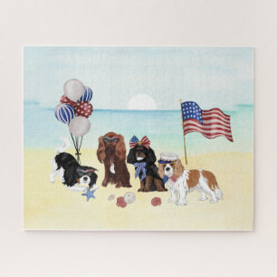 Patriotic Cavalier King Charles Spaniels Beach Puzzle