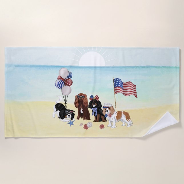 Patriotic Cavalier King Charles Spaniels Strandtuch (Vorderseite)