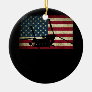 Patriotic CH-47 Chinook Helicopter American Flag Keramik Ornament