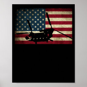 Patriotic CH-47 Chinook Helicopter American Flag Poster