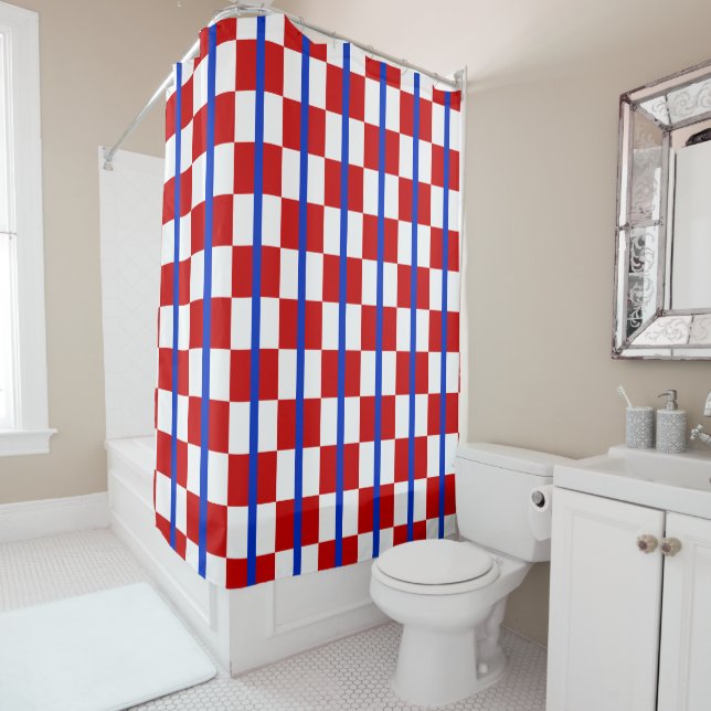 Patriotic Checker Stripe Shower Curtain Duschvorhang (Beispiel)
