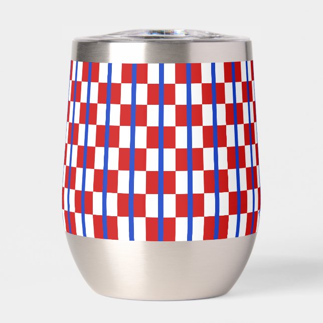 Patriotic Checker Stripe Stemless Wine Tumbler (Vorderseite)