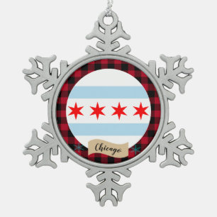 Patriotic Chicago, Büffel kariert, Chicago Flag Schneeflocken Zinn-Ornament