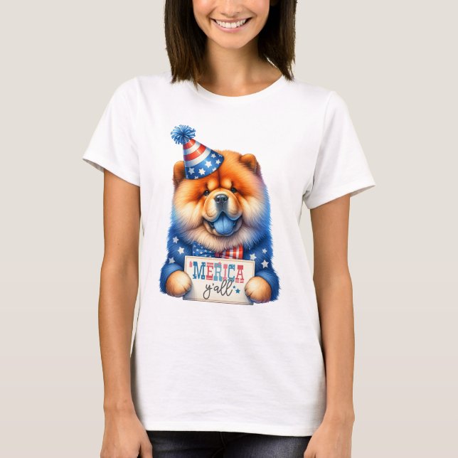 Patriotic Chow Chow 'Merica Y all T-Shirt (Vorderseite)