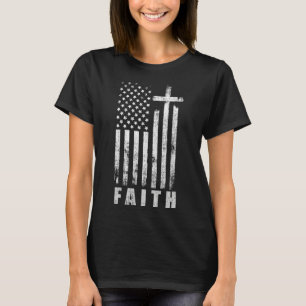 Patriotic Christlich Faith White USA Flag Cross T-Shirt
