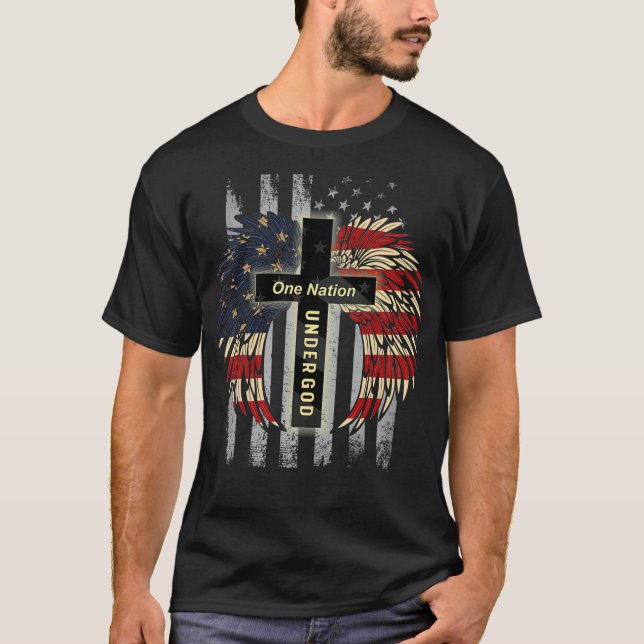Patriotic Christlich One Nation Under God USA T-Shirt (Vorderseite)