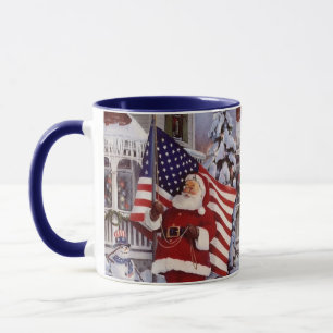 Patriotic Christmas Santa Holding American Flag Tasse