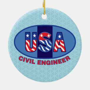 Patriotic Civil Engineer Keramik Ornament
