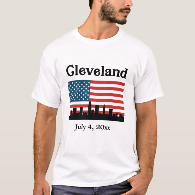 Patriotic Cleveland Ohio American Flag Skyline T-Shirt (Vorderseite)