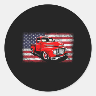 Patriotic Clic Old Lieferwagen Truck American Flag Runder Aufkleber