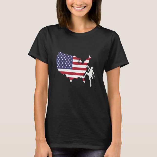 Patriotic Climber Bouldering and Rock Climbing Ame T-Shirt (Vorderseite)