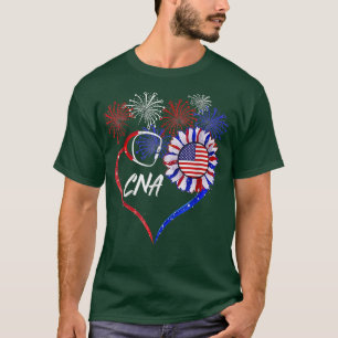 Patriotic CNA Nurse 4. Juli USA Flag Sonnenblume T-Shirt