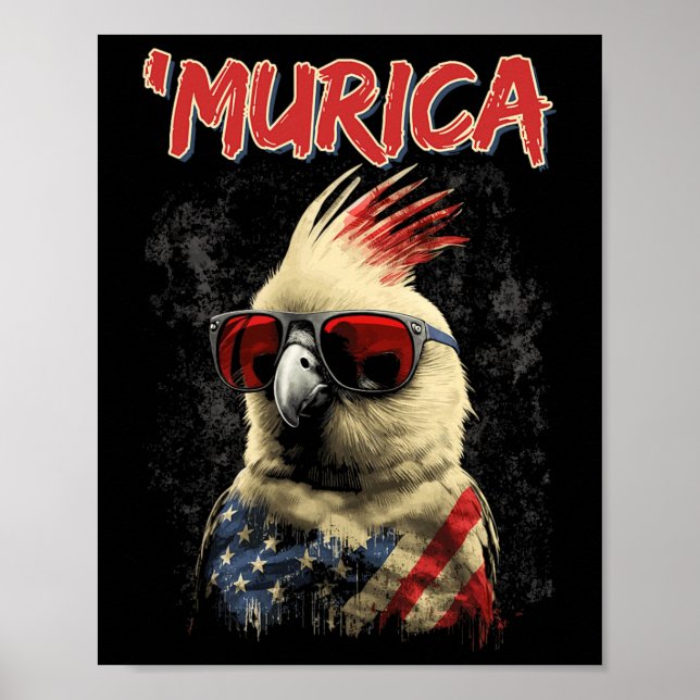 Patriotic Cockatiel Bird 4. Juli Amerikanische Fla Poster (Vorne)