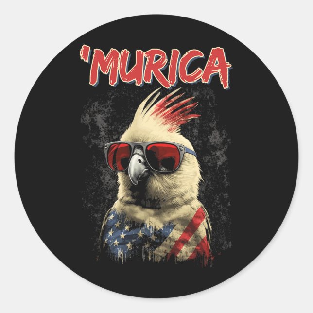 Patriotic Cockatiel Bird 4. Juli Amerikanische Fla Runder Aufkleber (Vorderseite)