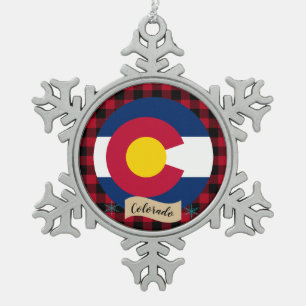Patriotic Colorado, Büffel kariert, Colorado Flag Schneeflocken Zinn-Ornament