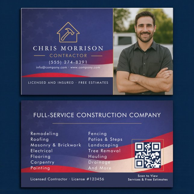 Patriotic Contractor QR Code Photo Visitenkarte (Von Creator hochgeladen)