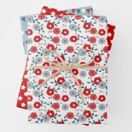 Patriotic Coordinating Print Wrapping Paper Sheets Geschenkpapier Set