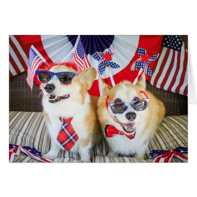 Patriotic Corgi leere Karte (Vorderseite (Horizontal))