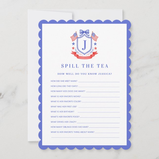 Patriotic Cre | Spill the Tea | Bridal Shower Game Einladung (Vorderseite)