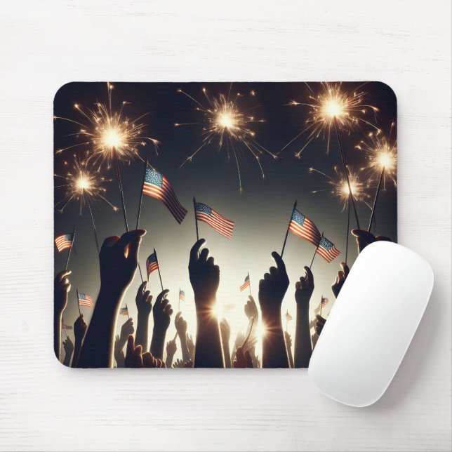 Patriotic Crowd Holding American Fags Mousepad (Mit Mouse)