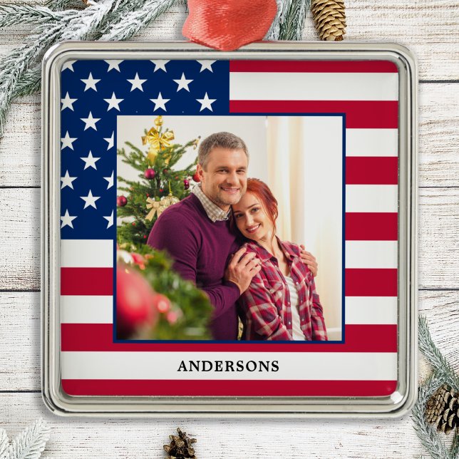 Patriotic Custom Foto American Flag Weihnachten Ornament Aus Metall (Von Creator hochgeladen)