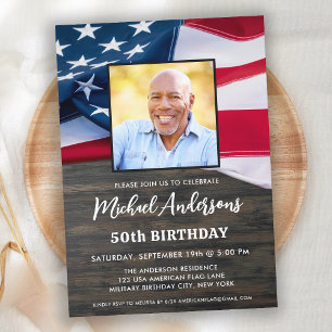 Patriotic Custom Foto USA American Flag Birthday Einladung