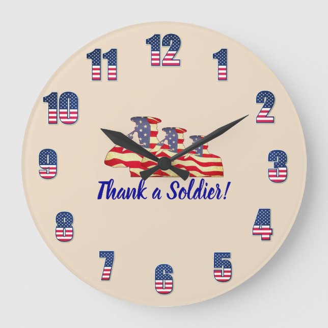 Patriotic 'Danke, ein Soldat' Peach Large Clock Große Wanduhr (Vorderseite)