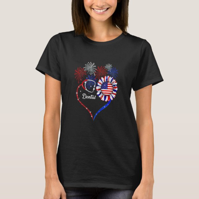 Patriotic Dental 4. Juli American Flag Sunflow T-Shirt (Vorderseite)