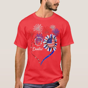 Patriotic Dental 4. Juli American Flag Sunflow T-Shirt