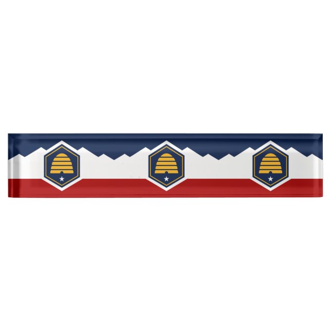 Patriotic desk nameplate with Flag of Utah, USA Namensplakette (Vorderseite)