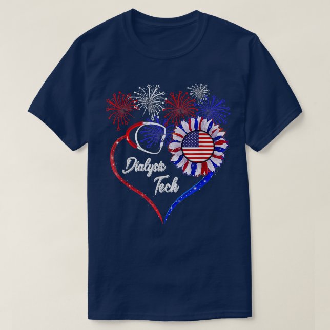 Patriotic Dialysis Tech American Flag Sunflower L T-Shirt (Design vorne)