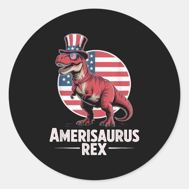 Patriotic Dinosaurier 4. Juli Amerisaurus Rex Runder Aufkleber (Vorderseite)