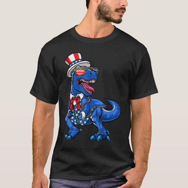 Patriotic Dinosaurier American Flag T Rex Mens Boy T-Shirt (Vorderseite)