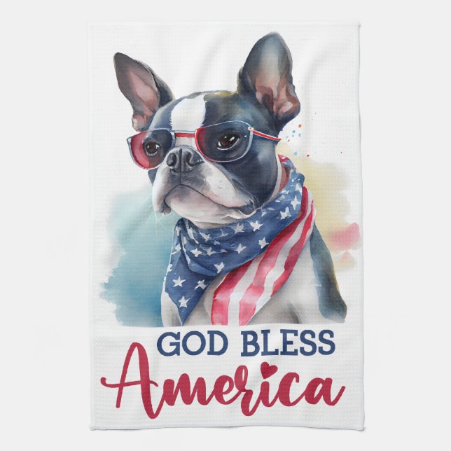Patriotic Dog-Boston Terrier Geschirrtuch (Vertikal)