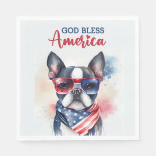 Patriotic Dog-Boston Terrier Serviette