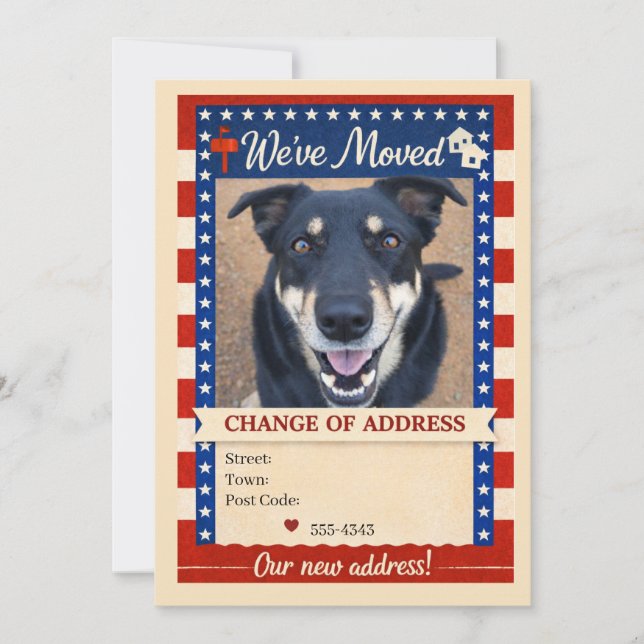 Patriotic Dog Change of Address Card Einladung (Vorderseite)