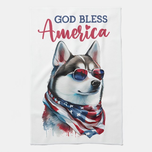 Patriotic Dog-Husky Geschirrtuch (Vertikal)
