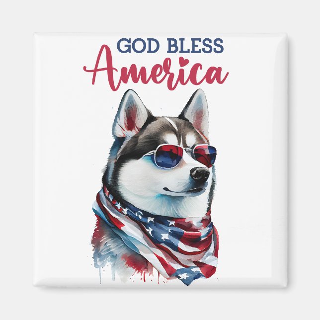 Patriotic Dog- Husky Magnet (Vorne)