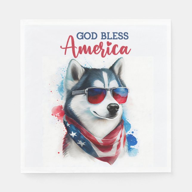 Patriotic Dog-Husky Serviette (Vorderseite)