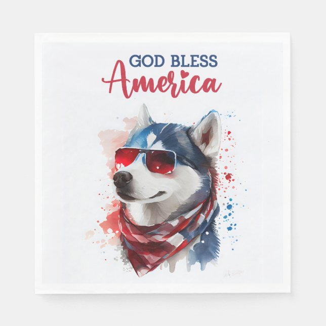 Patriotic Dog-Husky Serviette (Vorderseite)