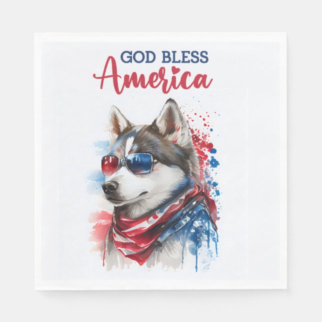 Patriotic Dog-Husky Serviette (Vorderseite)
