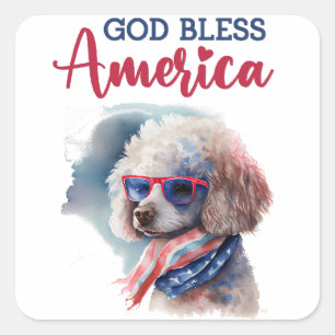 Patriotic Dog-Poodle Quadratischer Aufkleber