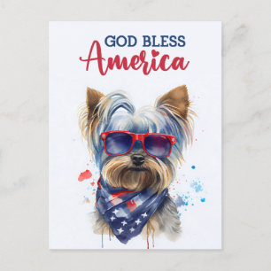 Patriotic Dog-Yorkie, Gott segne Amerika Postkarte